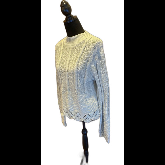 Retro Cable Knit Womens Sweater Crew Neck Soft Sage Green Size Medium Unique - Picture 1 of 12